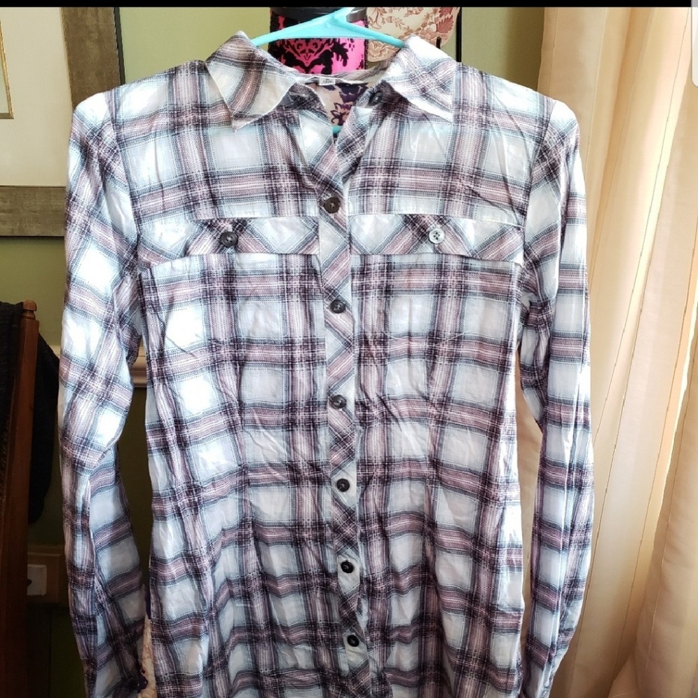 CAbi Festival plaid button down shirt Small